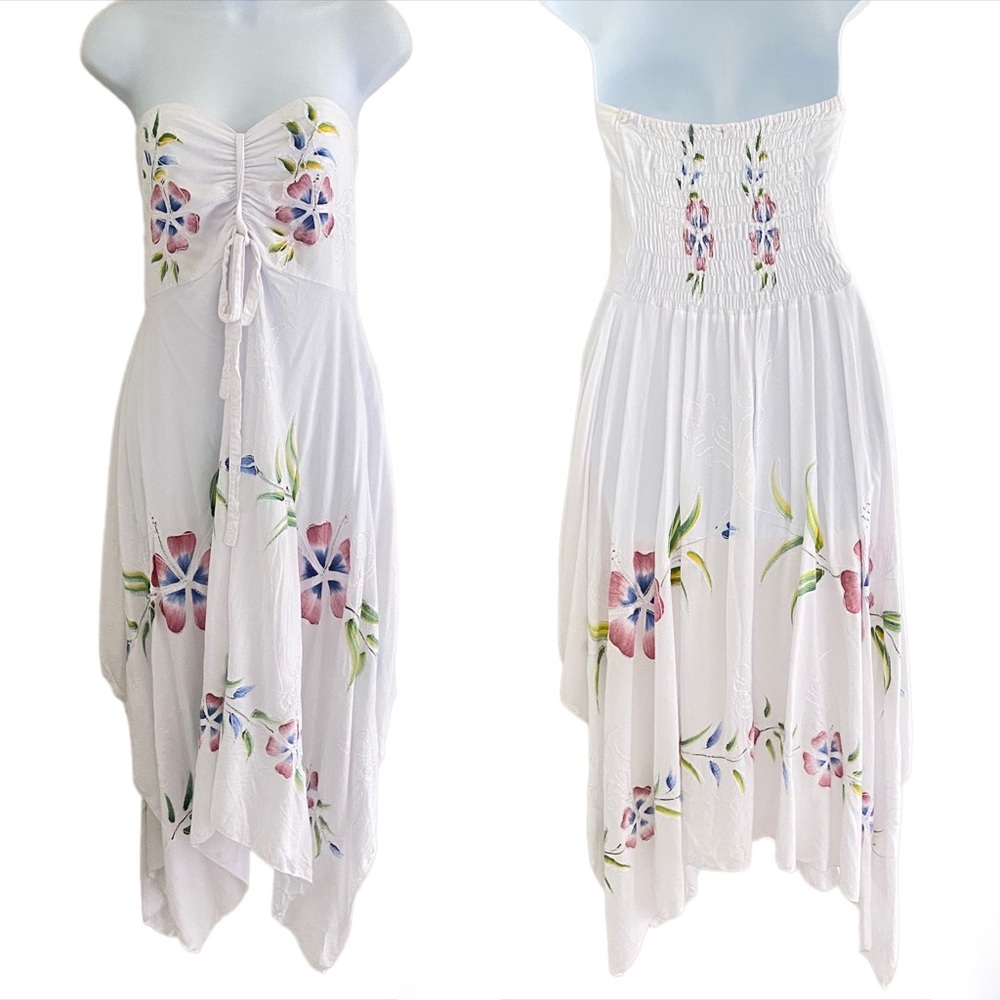 White Floral Strapless Dress